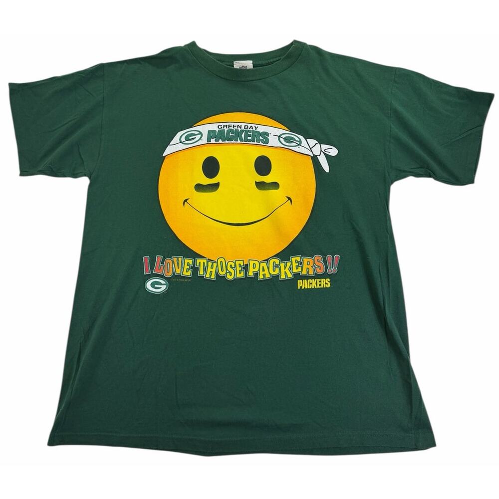 Vintage 90s 1996 Green Bay Packers Game Day Men's XL Smiley Face T-Shirt USA